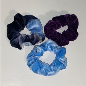 3 Blue & Purple Velvet Scrunchies